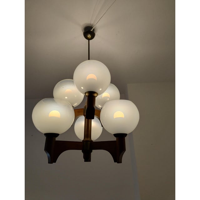 Mid-Century Modern Wood Glass Chandelier from Sijaj Hrastnik, Slovenia, 1970s For Sale - Image 18 of 18
