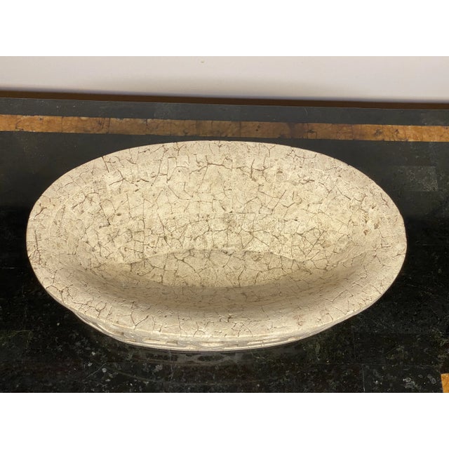 Off-white Late 20th Century Oval Limestone Architectural Designed Decorative Bowl For Sale - Image 8 of 10