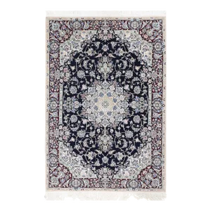Navy Blue Fine Persian Silk & Wool Nain Rug