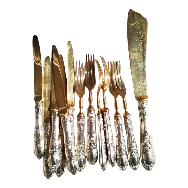 Silver Dessert Cutlery Set, 1950s, Set of 13 For Sale