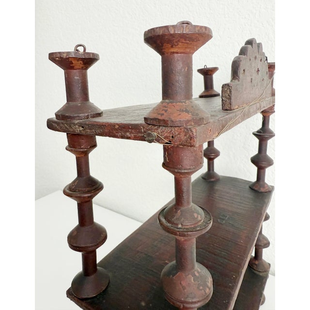 Early 20th C Folk Art 3-Tier Spool Shelf With Painted Finish For Sale - Image 9 of 12