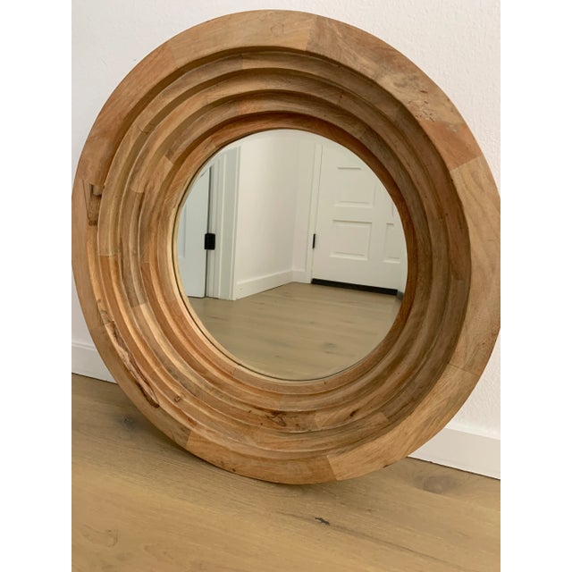 2010s Vintage White Oak Circular Wall Mirror For Sale - Image 5 of 10