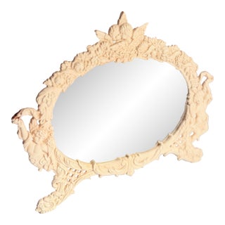 Vintage Cast Iron Rococo-Style Vanity/Easel Mirror, Cherub & Floral Crest For Sale