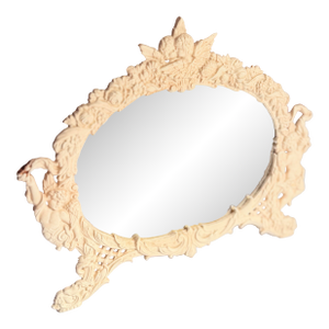 Vintage Cast Iron Rococo-Style Vanity/Easel Mirror, Cherub & Floral Crest