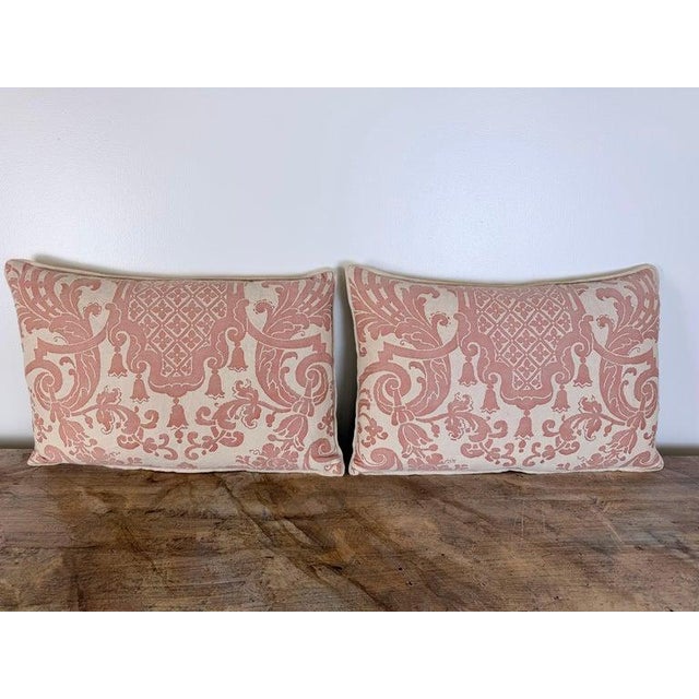 Textile Pair of Bespoke Lumbar Pillows in Fortuny "Corone" Pattern For Sale - Image 7 of 12