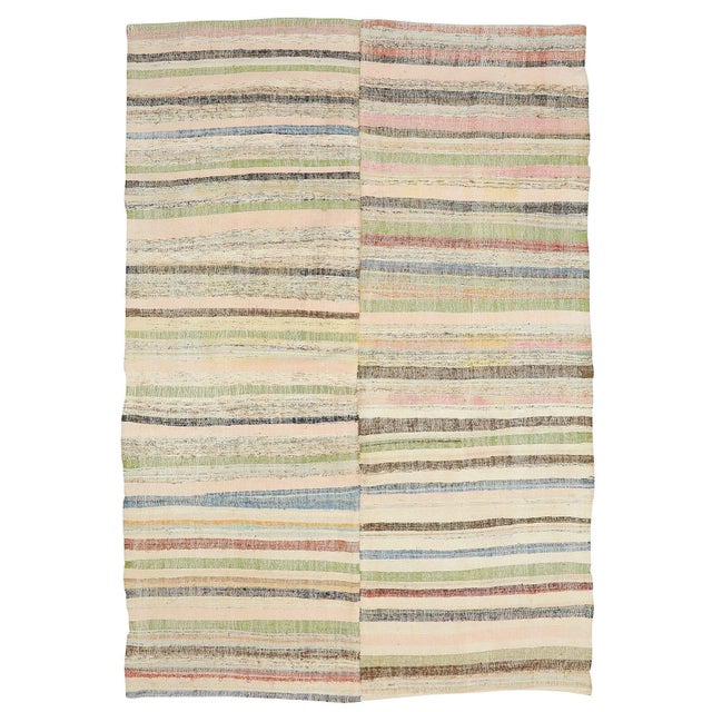 Textile Mid 20th Century Vintage Striped Turkish Kilim Rug For Sale - Image 7 of 7