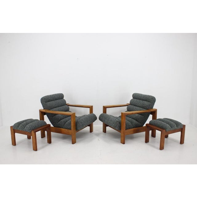Oak Armchairs with Stools, Finland, 1960s, Set of 4 For Sale - Image 3 of 18