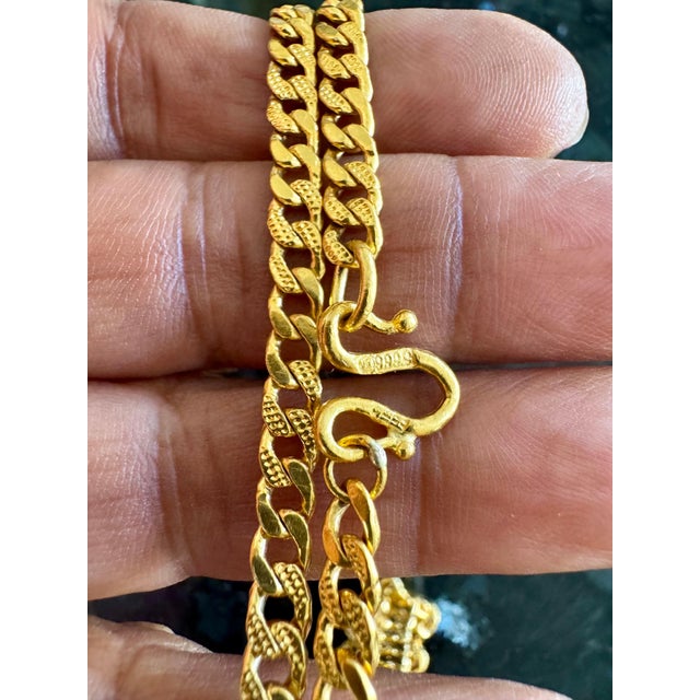 24 Karat Pure Gold Hand Made Yellow Gold LINK Chain Necklace, 37.7 Gm, 22 Inch For Sale - Image 17 of 18