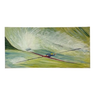 Vintage Oil Painting Kayaker Expressionist Canvas Gestural J. Zuill Signed For Sale