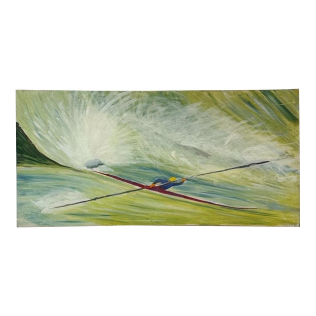 Vintage Oil Painting Kayaker Expressionist Canvas Gestural J. Zuill Signed For Sale
