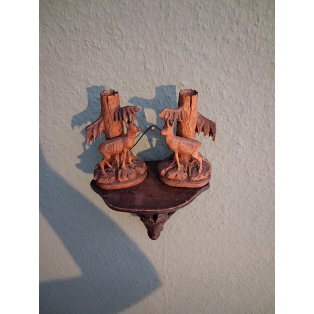 Wood Black Forest Stags Vase Holders and Shelf, 1920s, Set of 3 For Sale - Image 7 of 9