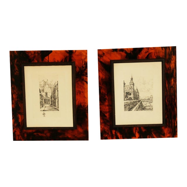 French Paris Street Scene Pair of Etchings For Sale