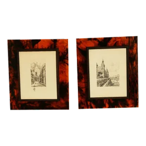 French Paris Street Scene Pair of Etchings