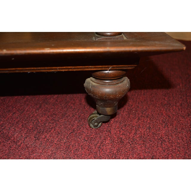 Auburn 1960s Barbara Baker Style 3 Tier Square Wood & Glass Top Table W/ Columns & on Castors For Sale - Image 8 of 18