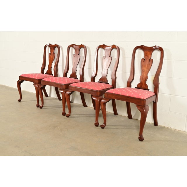 Queen Anne Henkel Harris Queen Anne Solid Cherry Wood Dining Chairs, Set of Four For Sale - Image 3 of 13