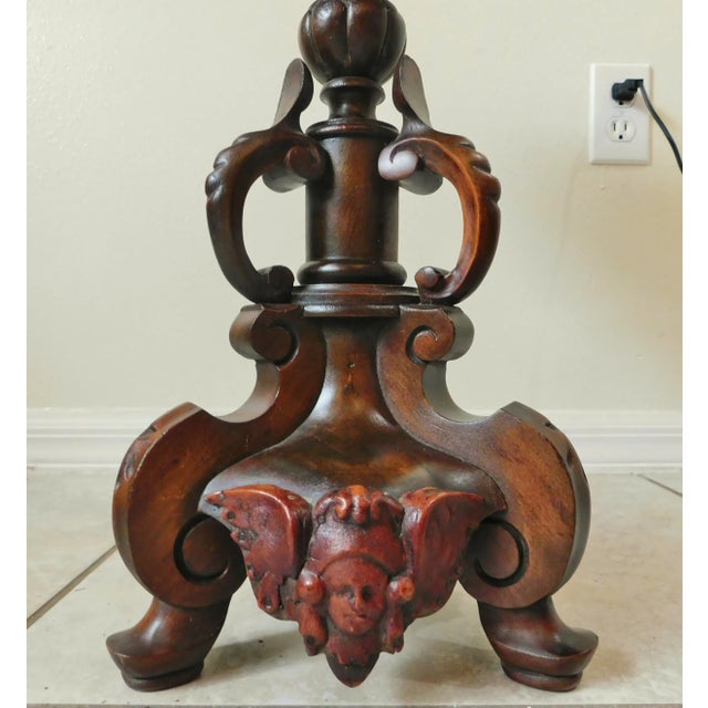 Antique Cherub Putti Figural Carved Mahogany Wood Pedestal Accent Table For Sale - Image 10 of 11