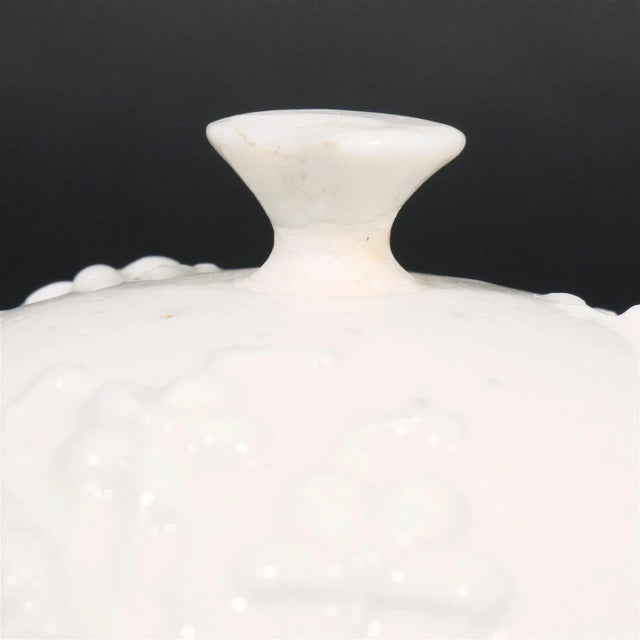 Antique 18th Century French Mennecy Blanc De Chine Porcelain Tobacco Jars With Relief Molded Prunus Circa 1750 - a Pair For Sale - Image 9 of 13