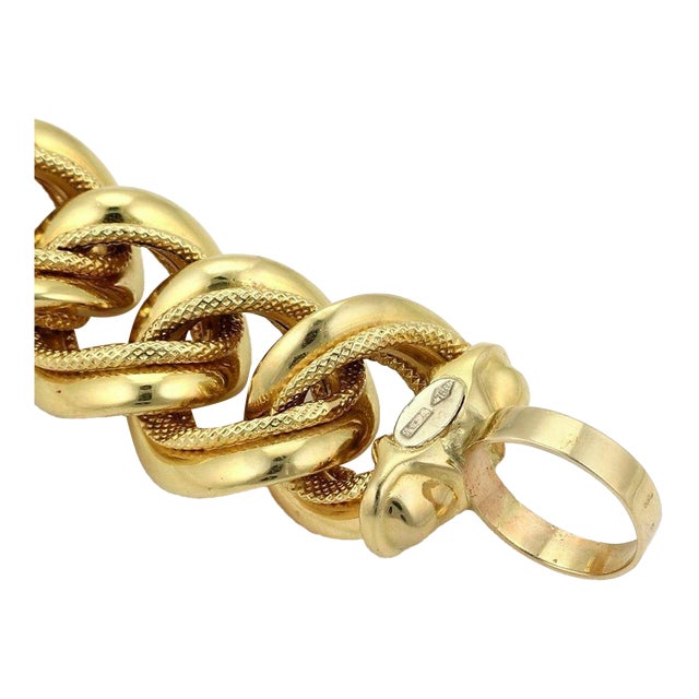 Triple Fancy Large Curb 18k Yellow Gold Link Bracelet 8" For Sale