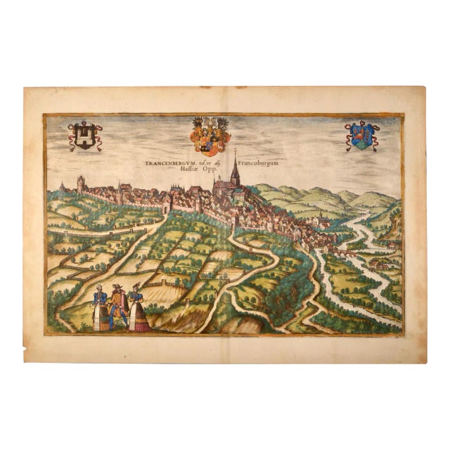 Frankfort, Germany: A 16th Century Hand-Colored Map by Braun & Hogenberg, 1595 For Sale