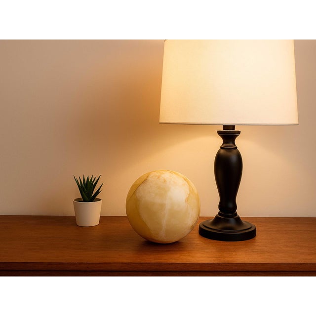 Antique White Late 20th Century Large Heavy Natural Polished Honey Onyx Sphere Orb Sculpture For Sale - Image 8 of 8