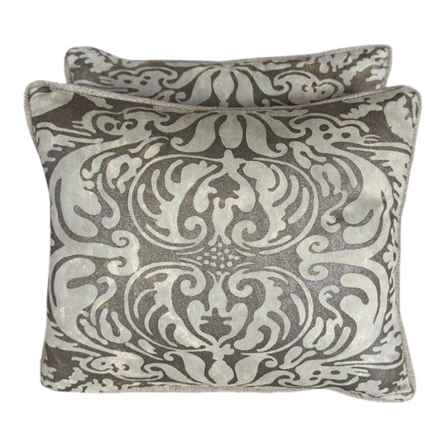 Pair of Petite Fortuny Venetian Textile Pillows For Sale