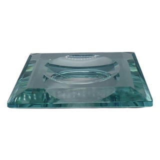 Vintage Square Glass Coin Tray in Ground-Glass Green, Italy, 1970s For Sale