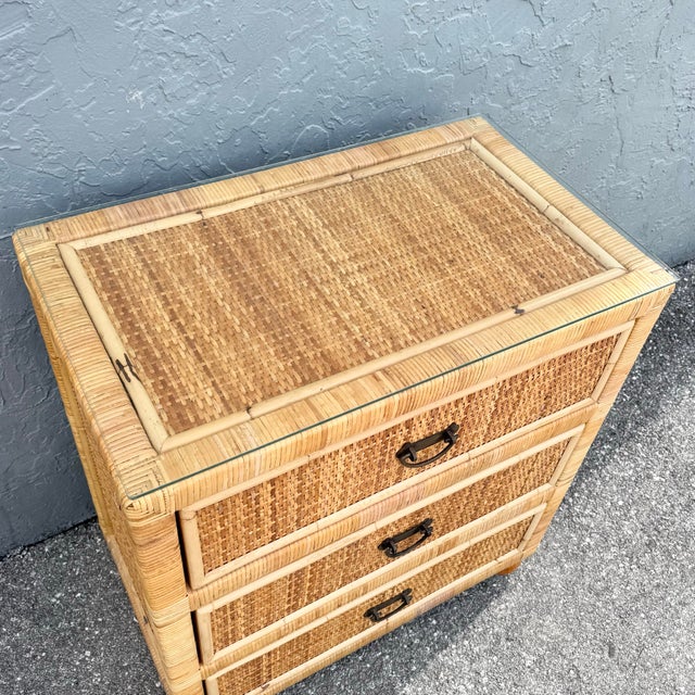 Boho Chic Wicker Wrapped Rattan Chest of Drawers With Mirror For Sale In West Palm - Image 6 of 10