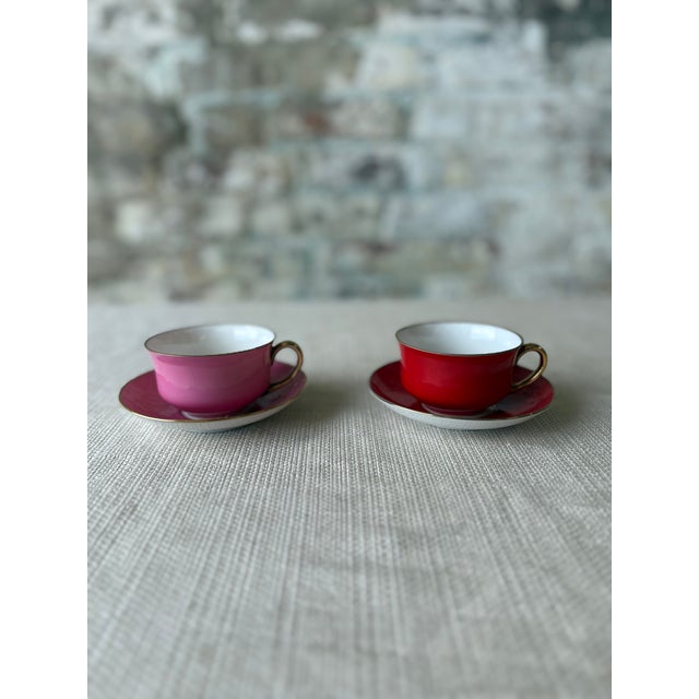 Ceramic Vintage Victoria Czechoslovakia Porcelain Teacups & Saucers - a Pair For Sale - Image 7 of 12