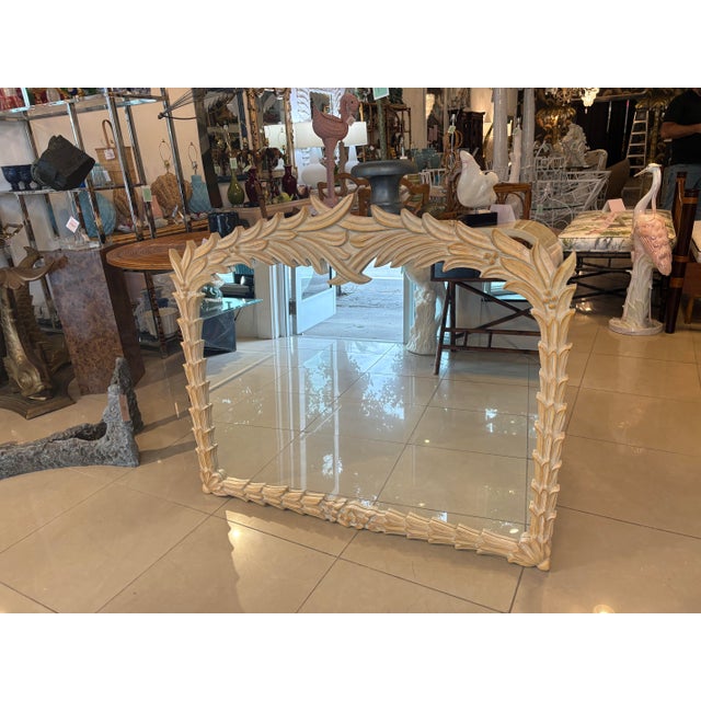 Glass Vintage Serge Roche Style Palm Beach Frond Leaf Leaves Tree Wall Mirror For Sale - Image 7 of 8