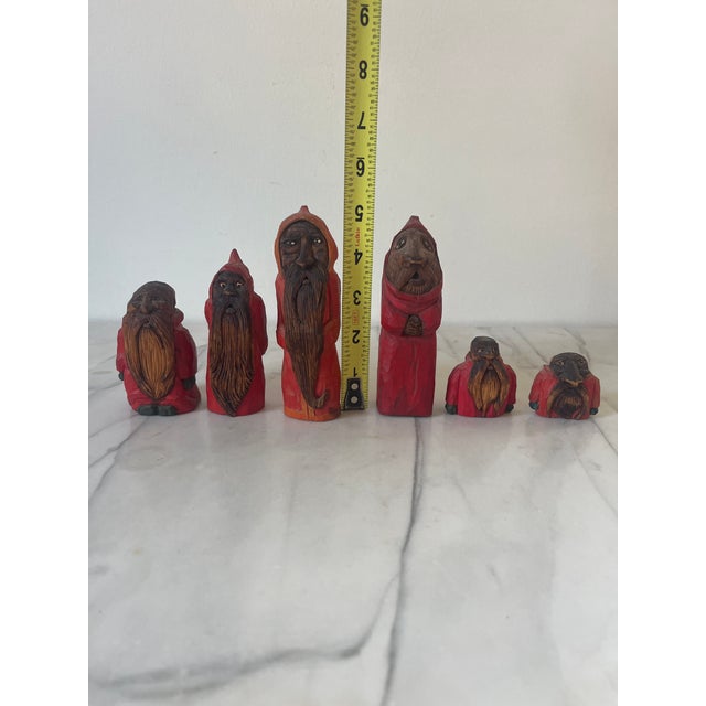 Vintage Hand Carved Wood Folk Art Figurines S/6 For Sale - Image 13 of 14