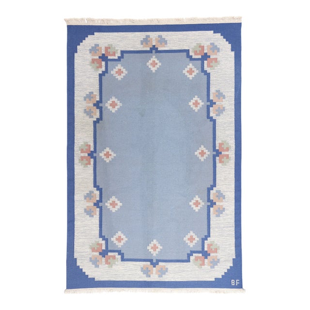 Barbro Fagerholm Vintage Swedish Rollakan Rug, 06'06 X 09'09 For Sale