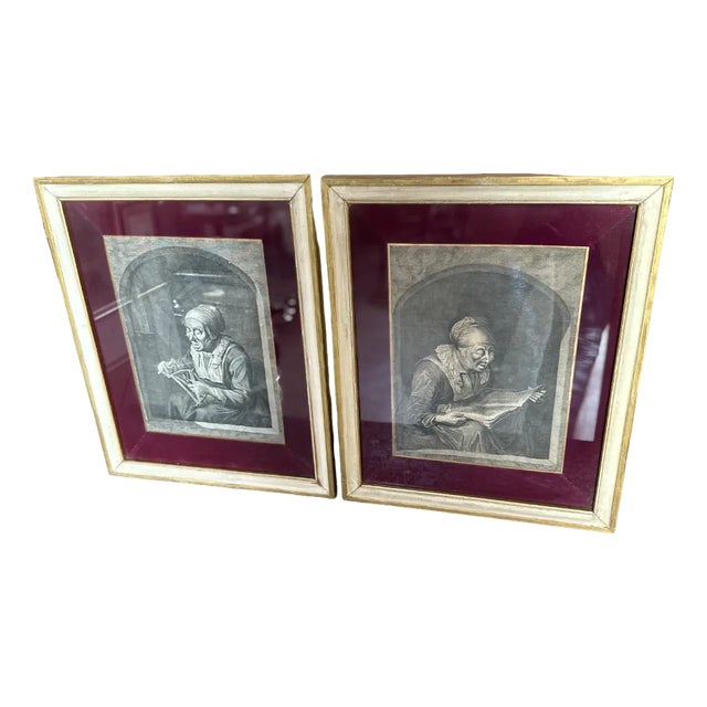Johann Georg Wille, Two Characters, 1800s, Engravings, Set of 2 For Sale