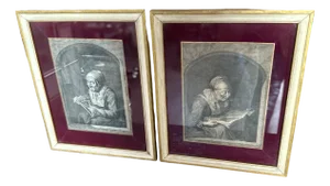 Johann Georg Wille, Two Characters, 1800s, Engravings, Set of 2