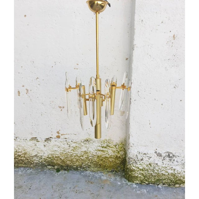 Mid-Century Modern Italian Brass & Crystal Glass Chandelier by Gaetano Sciolari for Sciolari, 1966 For Sale - Image 12 of 12