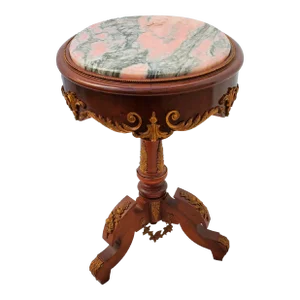 Vintage Oval French Pink Marble Top Side / Lamp / End Table With Gold Ormolu