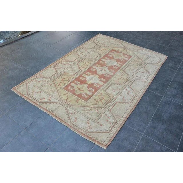 1960s Beige and Orange Vintage Rug For Sale - Image 6 of 11