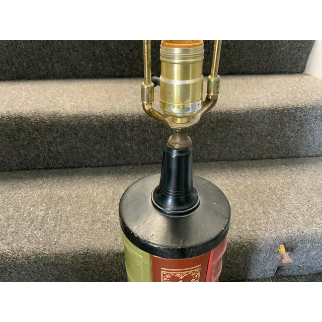 Mid 20th century book base lamp. Leather wrapped elongated books motif. Great for a study or office.