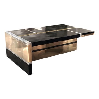 "Obbiettivo" Coffee Table With Stainless Steel and Bronze For Sale
