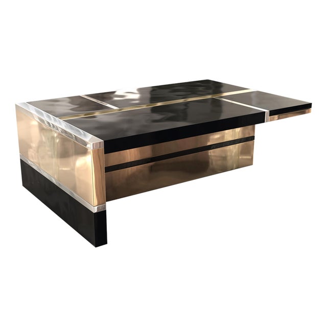 "Obbiettivo" Coffee Table With Stainless Steel and Bronze For Sale