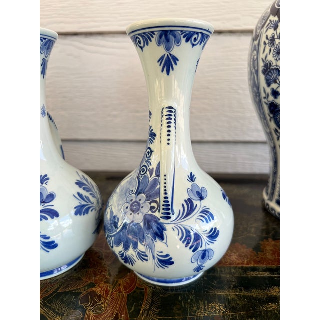 Pair Petite Vintage Delft Vases Blue & White Windmilll Hand Painted Bud Vases For Sale - Image 15 of 18