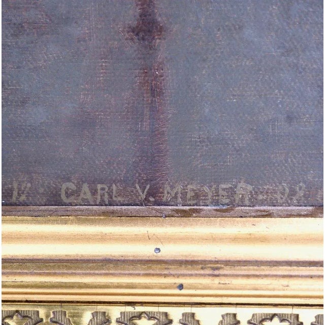 Interior Painting of Two Children Oil on Canvas, Carl V. Meyer For Sale - Image 5 of 7