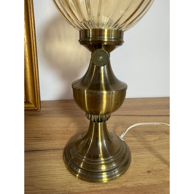 Table Lamp with Ribbed Glass Globe For Sale - Image 3 of 7