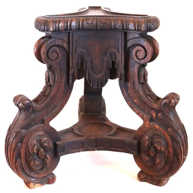 French Louis XIV Style Carved Oak Tripartite Candlestick Base For Sale - Image 4 of 9