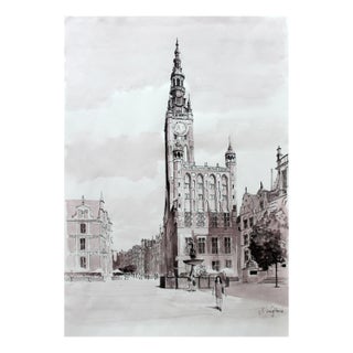 Mariusz Szałajdewicz, Gdańsk: The Town Hall and Fountain of Neptune, Drawing on Paper For Sale