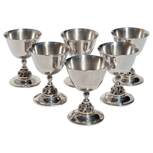 1950s Set of Six Mid Century Modern Alphonse La Paglia Sterling Silver Wine Goblets For Sale - Image 12 of 15