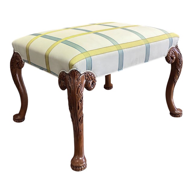 Georgian Style Carved Mahogany Ottoman / Stool Attributed to Theodore Alexander For Sale