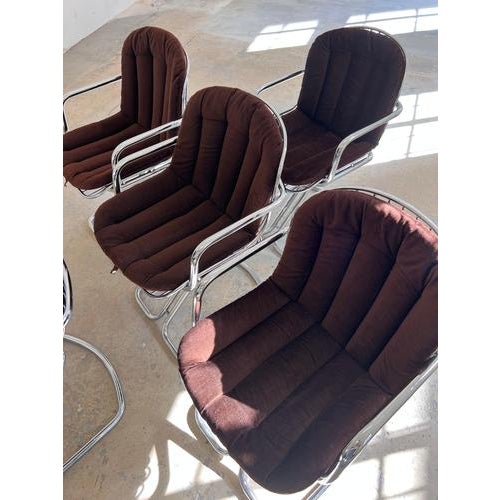 Cantilever Chair in Chrome with Brown Seat Cushion by Gastone Rinaldi for Rima For Sale - Image 7 of 11