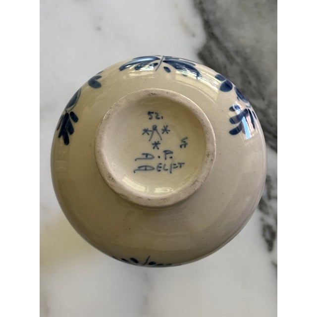 Petite Mid-Century Delftware Blue & White Hand Painted, Single Flower Vase For Sale - Image 4 of 11