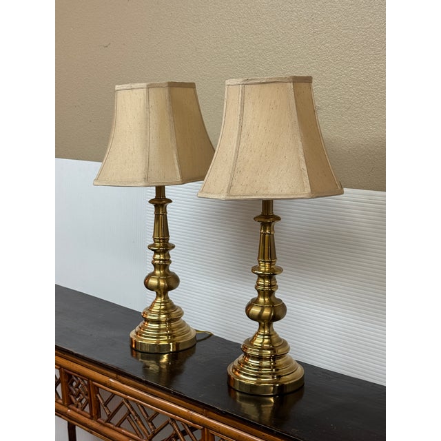 Traditional Late 20th Century Stiffel Cast Brass Table Lamps, Pair For Sale - Image 3 of 12