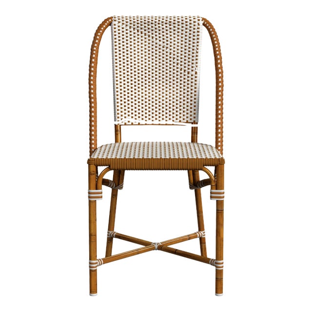 Tobias Outdoor Rattan Bistro Dining Chair, Beige & White For Sale